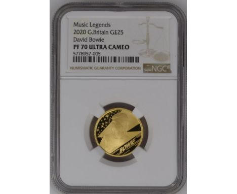 UNITED KINGDOM. Elizabeth II, 1952-2022. Gold 25 pounds, 2020. Royal Mint. Proof. The third release from the "Music Legends" 