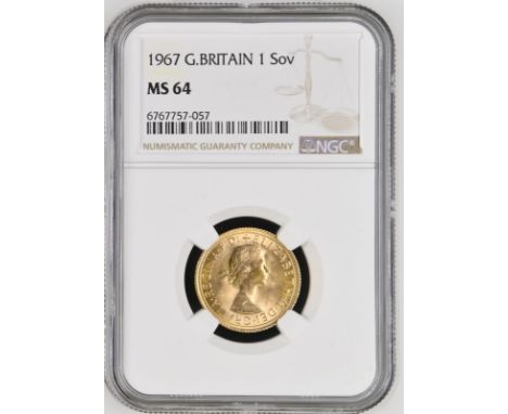 UNITED KINGDOM. Elizabeth II, 1952-2022. Gold sovereign, 1967. Royal Mint. First, laureate head of Elizabeth II facing right;