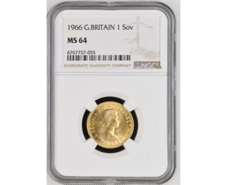 UNITED KINGDOM. Elizabeth II, 1952-2022. Gold sovereign, 1966. Royal Mint. First, laureate head of Elizabeth II facing right;