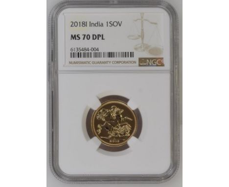 INDIA. Elizabeth II, 1952-2022. Gold sovereign, 2018 I. MMTC-PAMP on licence from the Royal Mint. Fifth crowned portrait of H