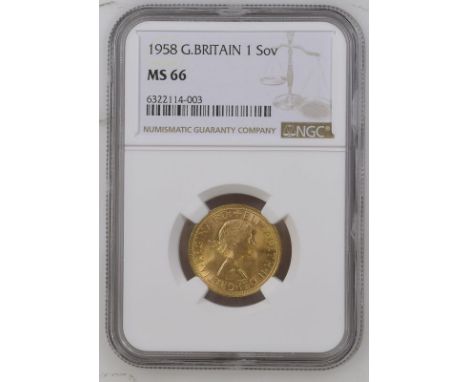 UNITED KINGDOM. Elizabeth II, 1952-2022. Gold sovereign, 1958. Royal Mint. First, laureate head of Elizabeth II facing right;