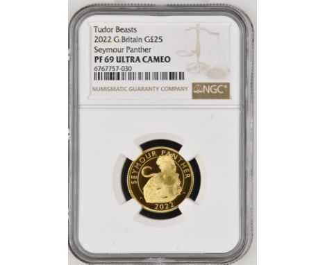 UNITED KINGDOM. Elizabeth II, 1952-2022. Gold 25 pounds, 2022. Royal Mint. Proof. The first design in The Tudor's Beasts seri
