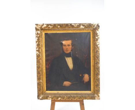 English School, mid 19th century portrait of a Gentleman, 3/4 length oil on canvas, 94cm x 73cm