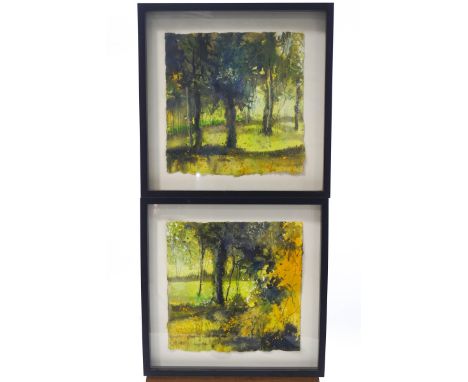J. B, Woodland Light, watercolour, pastel and body colour, a pair, signed with initials lower right, 38cm x 37cm