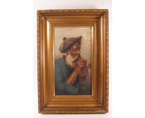 19th century Italian School, Portrait of a fisherman and his pipe, oil on canvas, 37cm x 20cm