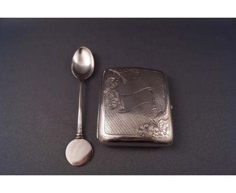 A silver cigarette case by William Hair Haseler, Birmingham 1911, 70.5 grams and an Aten Sun spoon, also by William Hair Hase