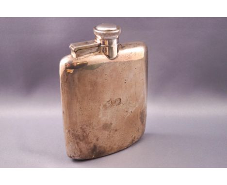 A silver hip flask, engraved with the initals "B.B", 12.5cm high, Sheffield 1945, 197 grams