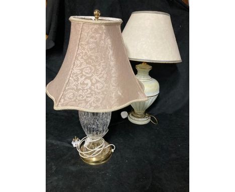 Pair of lamps One ceramic base one glass with shades&nbsp; NOT TESTED.