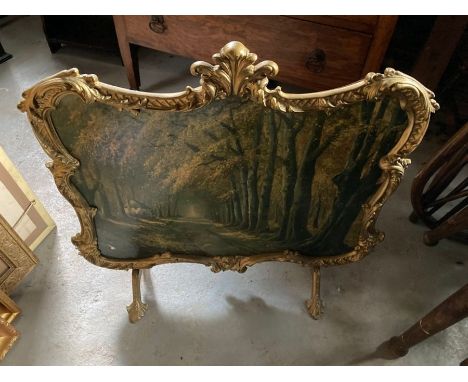A fire screen - Gold painted, some damage to Print.