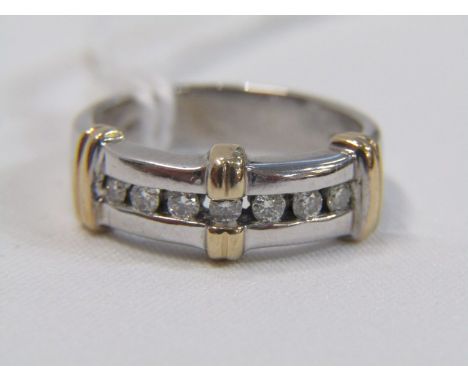 DIAMOND RING, white and yellow gold ring, set 7 diamonds, size K 