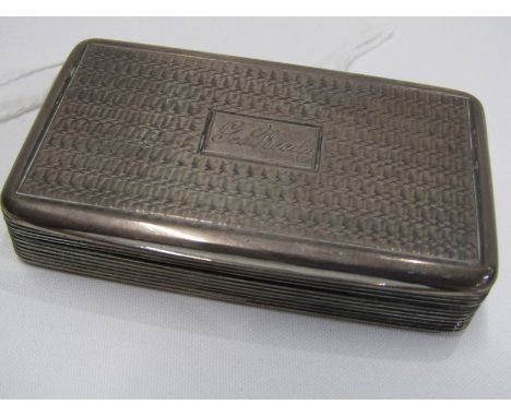 EARLY 19th CENTURY SILVER SNUFF BOX, gilt interior with engine turned decoration, London 1837, maker FC 