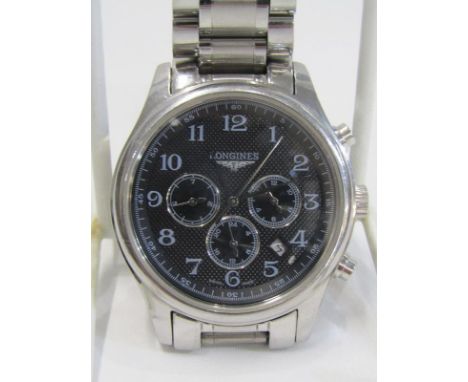 LONGINES GENT'S WRIST WATCH, Longines black dial chronometer wrist watch in stainless steel case 