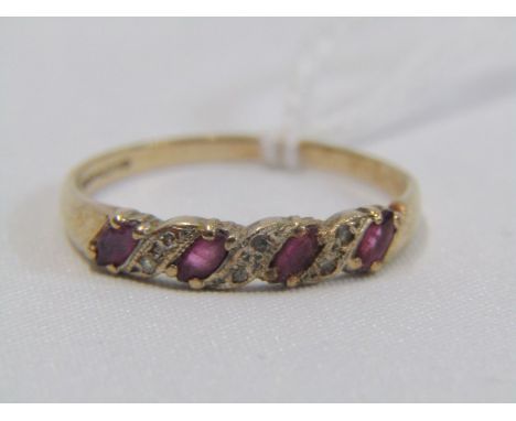 9ct YELLOW GOLD RUBY &amp; DIAMOND ETERNITY STYLE RING, size U 