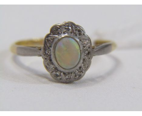 OPAL CLUSTER RING, 18ct yellow gold ring, set a central oval opal, size Q 