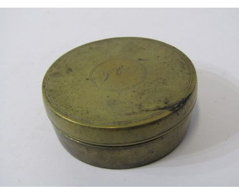 ANTIQUE BRASS POCKET COMPASS, circular lidded pocket compass in the late 18th Century style, ownership initials engraved on l
