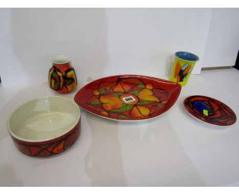 POOLE POTTERY, 4 pieces of Delphis tableware, including Gillian Taylor dish and Wendy Smith bowl, together with yellow ground