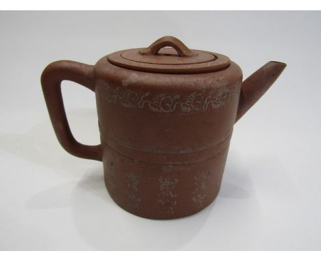 ORIENTAL CERAMICS, Chinese red earthenware cylindrical tea pot with impressed seal mark base 