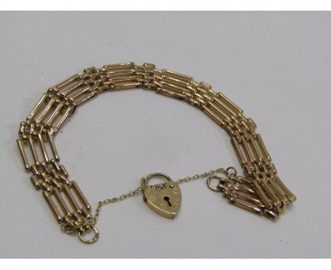 GATELINK BRACELET, a 9ct gold 4-bar gate link bracelet with padlock clasp, 6 inches, 8.3 grams 