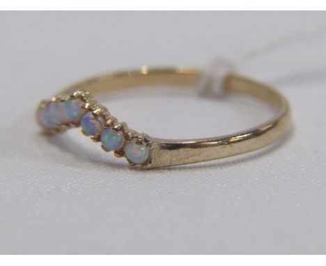 9ct YELLOW GOLD OPAL WISHBONE STYLE RING, size N/O 