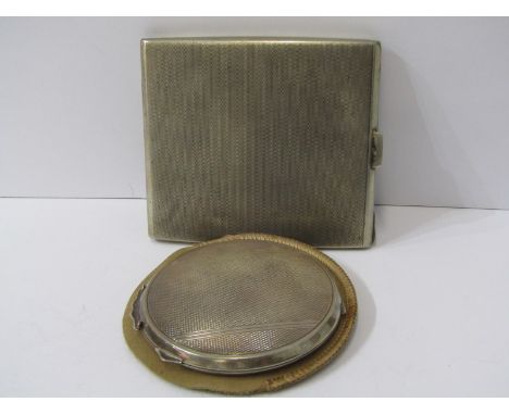 SILVER CIGARETTE CASE, engine turned decoration, Birmingham 1939, 139 grams together with silver ladies compact 