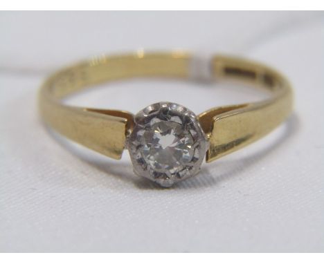 DIAMOND SOLITAIRE RING, set in 18ct yellow gold, the round brilliant cut diamond of approx 0.3 of carat, ring size R 