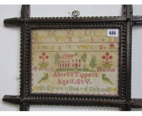 CORNISH VICTORIAN NEEDLEWORK SAMPLER, by Alice Tippett aged 11, St Ervan Board School 1894, 19cm x 26cm 