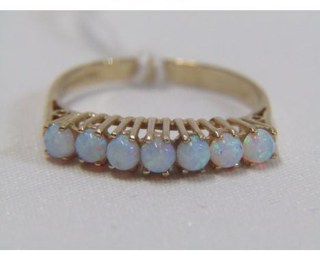 9ct YELLOW GOLD 7 STONE OPAL ETERNITY STYLE RING, size M/N 