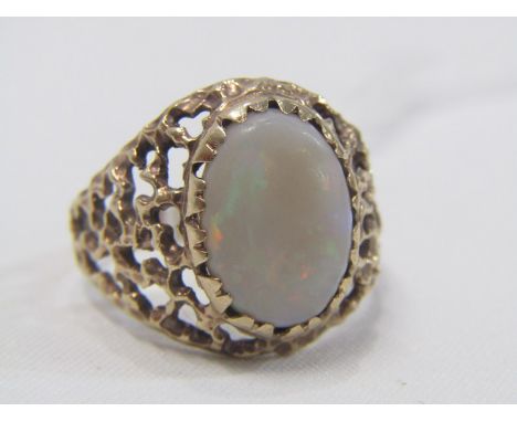 OPAL RING, 9ct yellow gold ring set a large oval opal, approx 13mm width, size S 