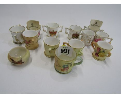 MINIATURE TANKARDS, collection of Royal Worcester and Crown Derby miniature tankards, together with similar miniature Grainge