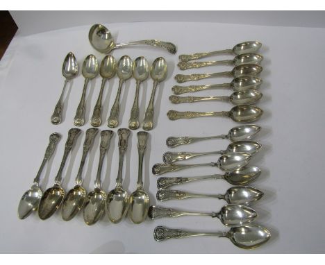 SILVER CUTLERY, collection of Kings pattern tea spoons and ladle, various dates, total weight 774 grams 