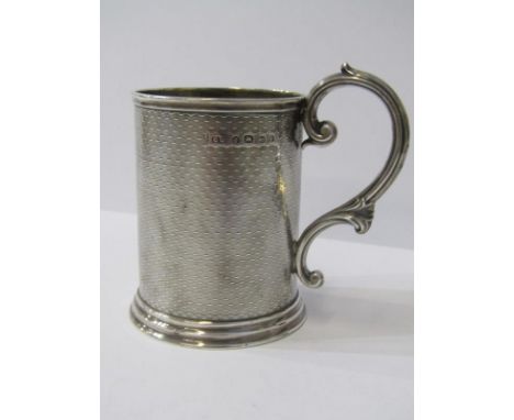 MID VICTORIAN SILVER CHRISTENING TANKARD, engine turned decoration cylindrical christening tankard, Birmingham 1864, 101 gram