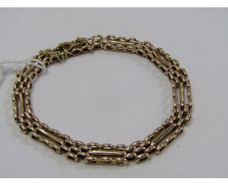 GOLD GATE LINK BRACELET, 9ct yellow gold 3 bar gate link bracelet, 7", 9.9 grams 