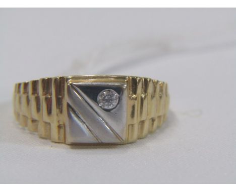 GENT'S SIGNET RING, 14ct white and yellow gold ring with Rolex design decoration, set a CZ, size X, 5.9 grams 