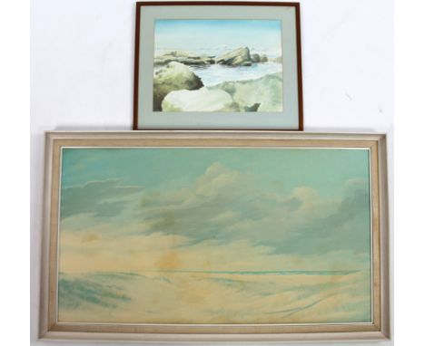 Kevin Clarkson (fl.1986). Calm seascape, watercolour, signed and dated, 28cm x 39cm, and after Wheat, Summer Winds, print. (2
