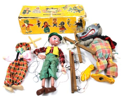 A Pelham puppet 1962 copyright Wolf, partially boxed 28cm high and two others unboxed (3 AF)