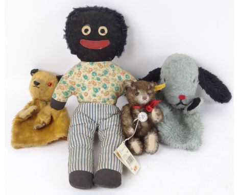 A 20thC Sooty puppet, with articulated arms, 23cm high, a Chad Valley Sweep, a Steiff Teddy 1926, etc. (a quantity)