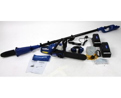 A Hyundai lithium battery powered chain saw, 60cm wide, various Hyundai tools, etc. (a quantity, some boxed)