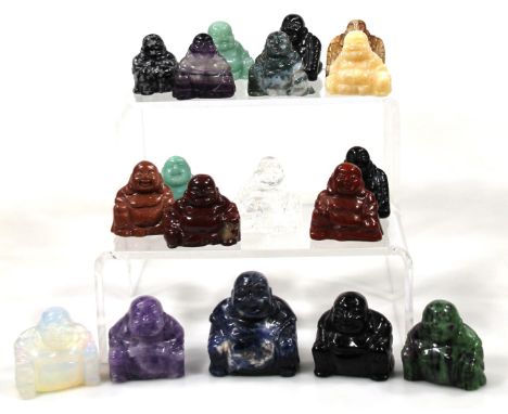 Various modern Buddha ornaments, to include jade finish 4cm high, lapis style, red jasper finish, etc. (a quantity)