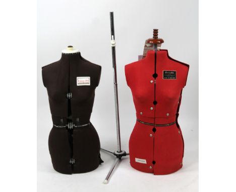 A mid 20thC retro Formella mannequin dummy, in red on a chrome style stand and tripod base. 164cm high, and a further easy fi