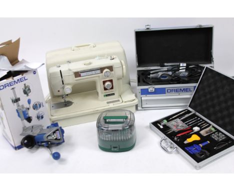 Various tools and sewing equipment, Dremel 4000 (boxed) 42cm wide, sewing machine, etc. (a quantity)