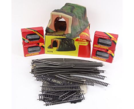 A Hornby Tri-ang OO-gauge tunnel R576, 10cm high, various track, OO-gauge scale models R217BR mineral wagon, and three others