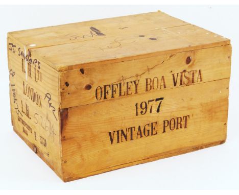 A case of Offley Boa Vista 1977 Vintage Port, in pine crate, stamped to the sides. (12 bottles) Thecase has not been opened.