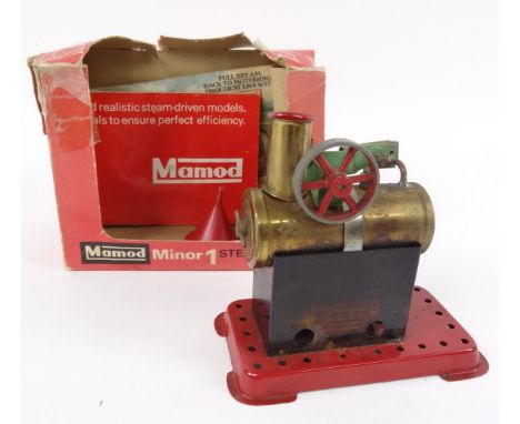A Mamod steam engine Minor 1, with cylindrical brass centre on stand, 11cm high. (boxed)