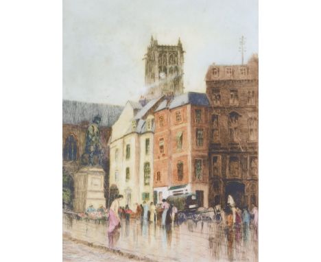 Tatton Winter.  A view of St Jacques Dieppe, handcoloured etching, signed in pencil, 36cm x 26cm.