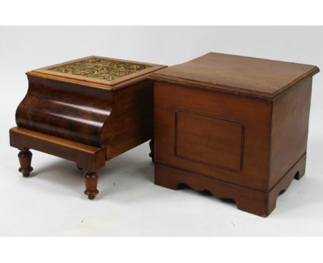 A late 19thC mahogany box commode, of square outline with part fitted interior, 42cm H, 48cm W, 44cm D and another stepped cu