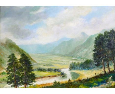 S R Knowles.  A View of Nant Ffrancon Pass and River Ogwen, North Wales, oil on artist board, signed and dated 1981, 28cm x 3