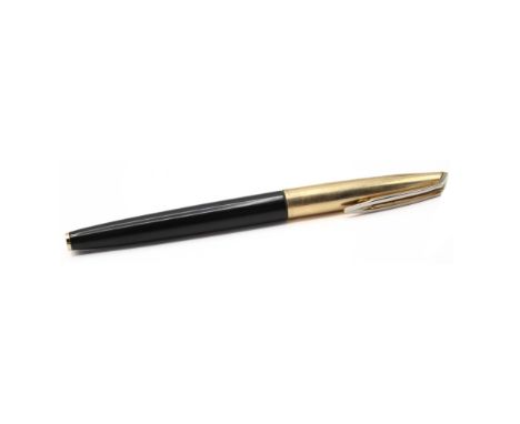 Waterman - C/F Black &amp; Gold Plated Cased Fountain Pen, 18ct Gold Nib. Dip tested &amp; writing. The pen has visible tarni