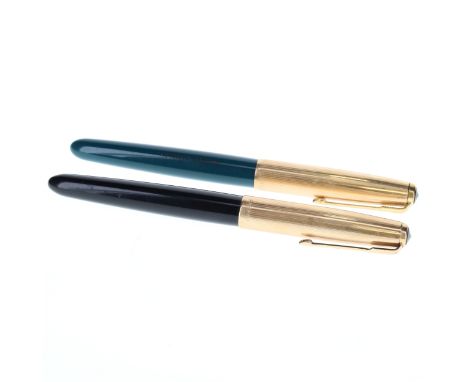 Parker 51 Fountain Pen Pair, 14ct Gold Nibs, Gold Plate Caps. Both pens are Dip tested &amp; Writing. The pens are in good co