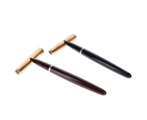 Parker 51 Fountain Pen Pair, 14ct Gold Nibs, Gold Plate Caps. Both pens are Dip tested &amp; Writing. The pens are in good co