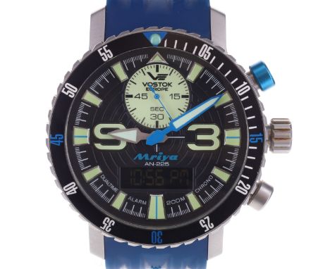 Vostok Europe - Mriya Dualtime Alarm Chronograph Watch. ISA Swiss Cal. 9516 Ana-digi Quartz movement.The case is made of stai